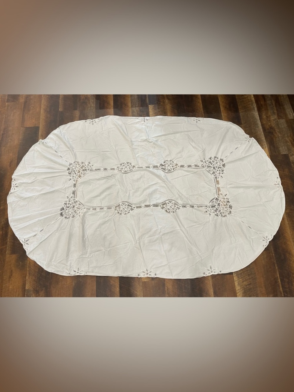 Battenburg Lace Oval Tablecloth 70”x 50” Soft White